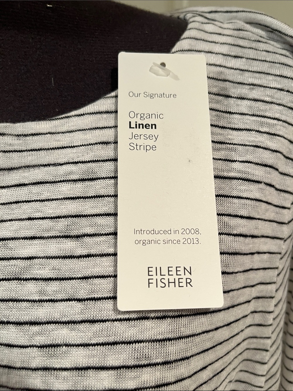 Eileen Fisher White & Black Striped Organic Linen Jersey Dress, New with tags - Picture 2 of 4